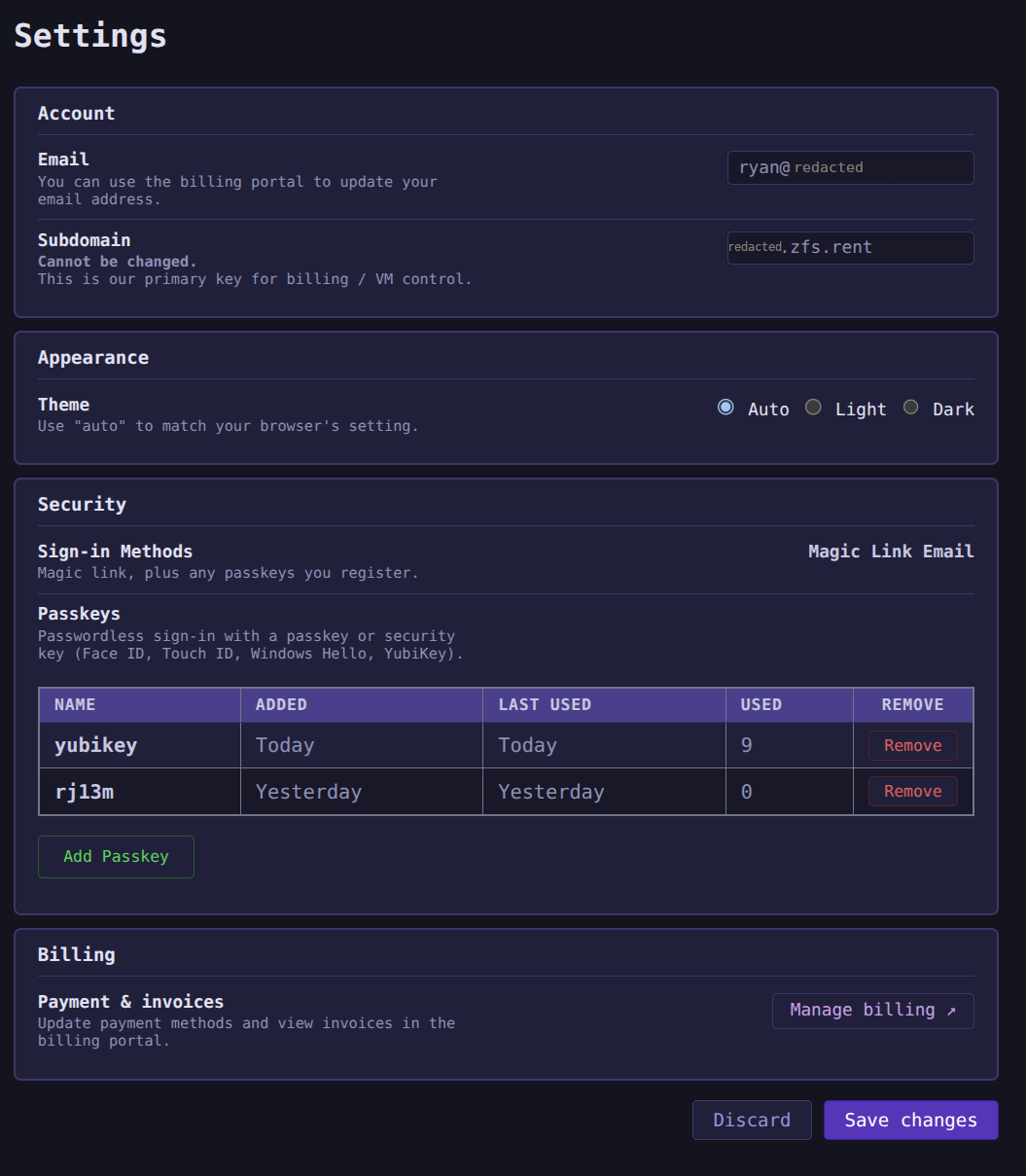 new settings page